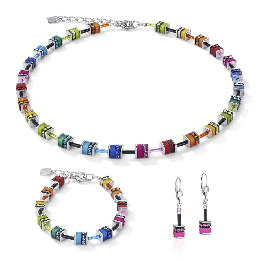 GeoCUBE® Earrings classic polaris & rhinestone multicolour