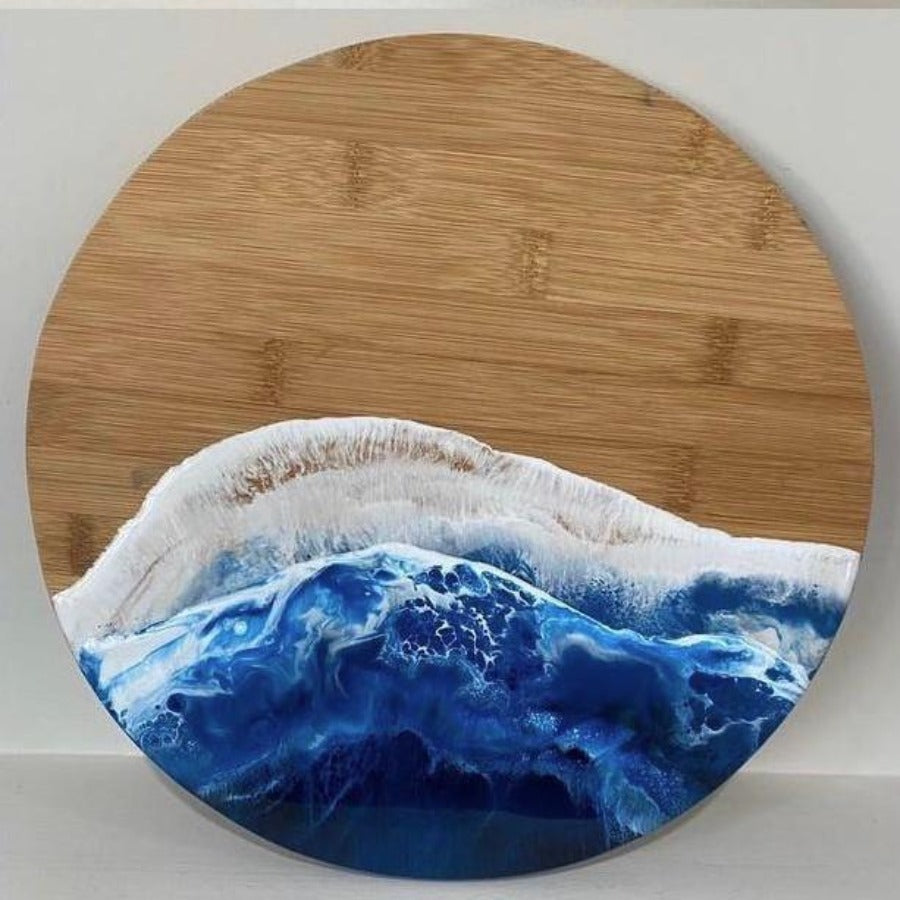 12" Round Cutting Board - Hand Painted - Ocean