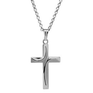 SS Cross with Swirl Design Necklace-Adult