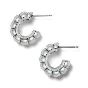 Mystic Moon Scallop Hoop Earrings-Silver