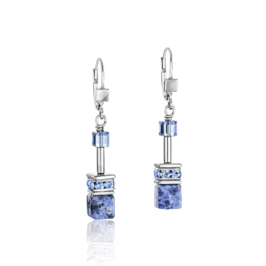 GeoCUBE® Earrings sodalite & haematite blue