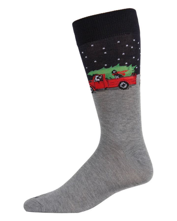 Men's Holiday Socks - Red Truck with Tree and Holiday Pup