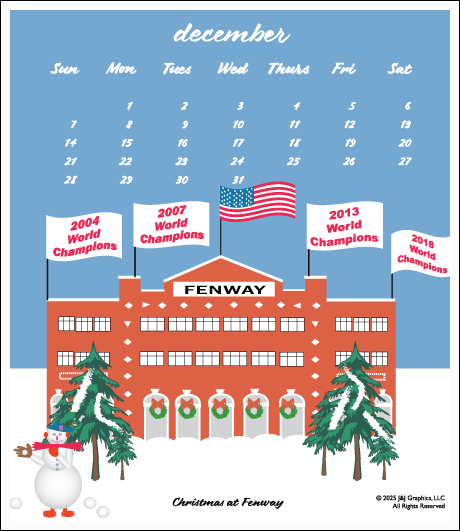 2025 Jewel Case Calendar - 5" x 5.5" - Boston Sports