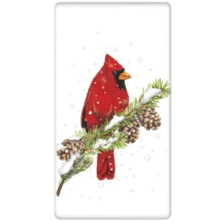 Holiday Flour Sack Dish Towel - Cardinal On Pine