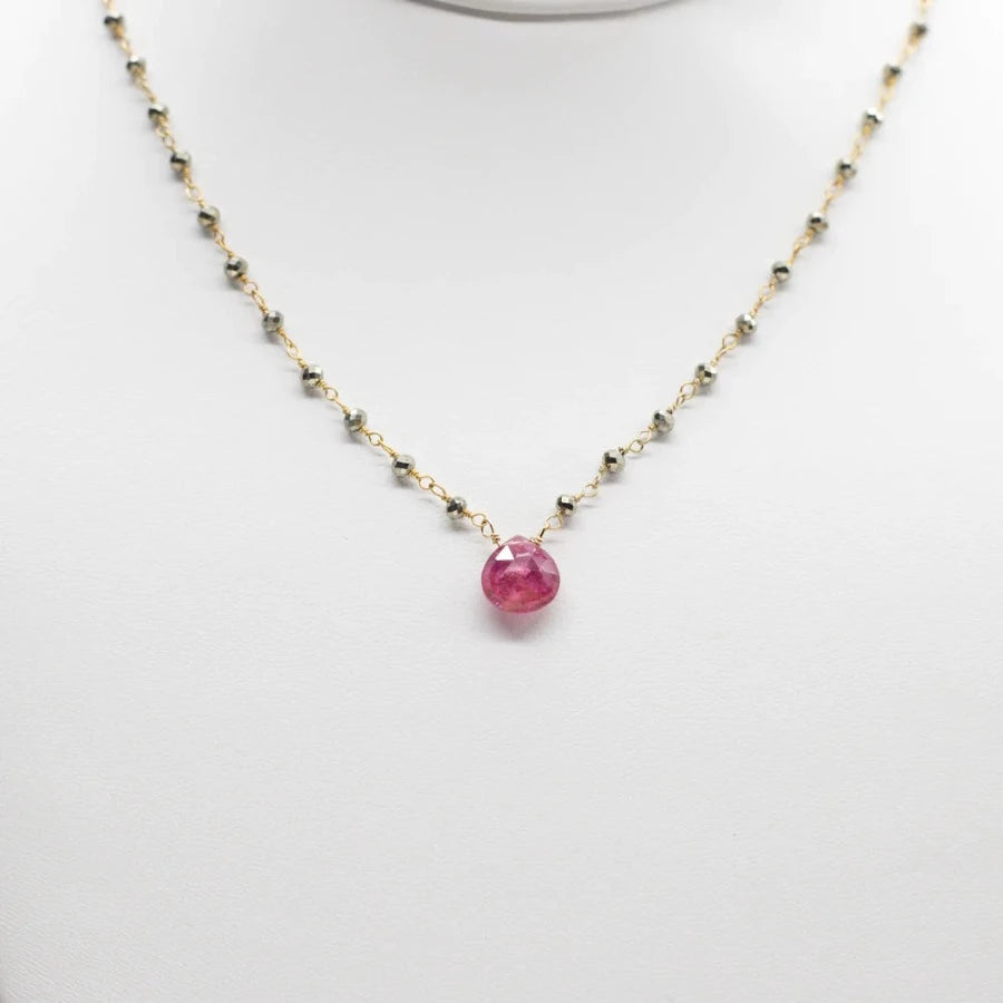 Pink Tourmaline Waterfall Gold Necklace