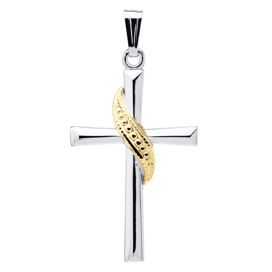 SS 2 Tone Sash Cross Necklace-Adult