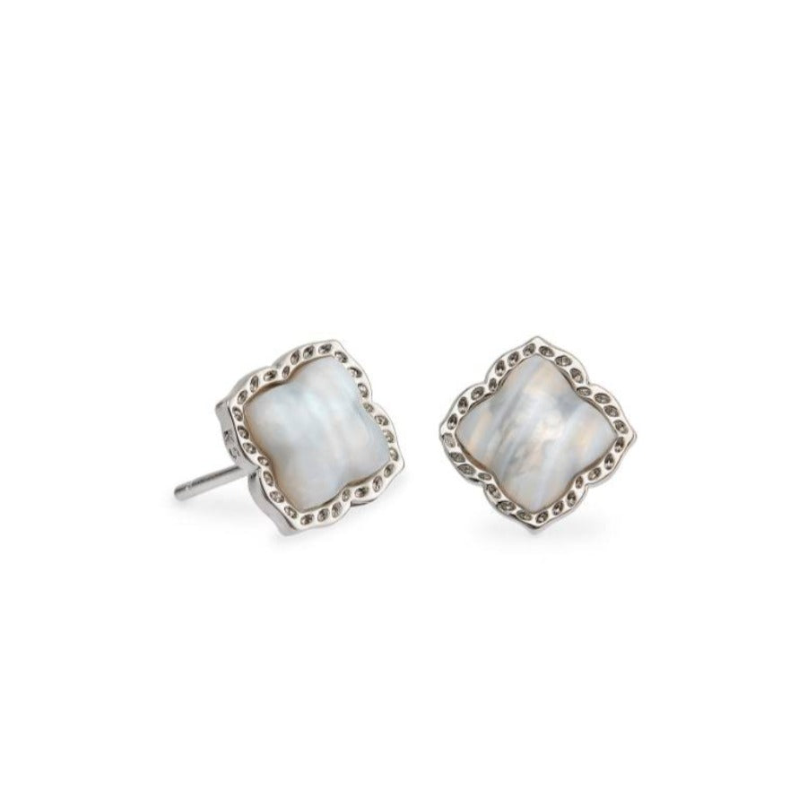Mallory Silver Stud Earrings In Gray Banded Agate