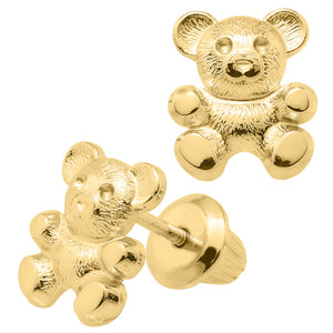 14K Teddy Bear Gold Earrings-Children