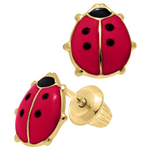 14K Red Ladybug Gold Earrings-Children