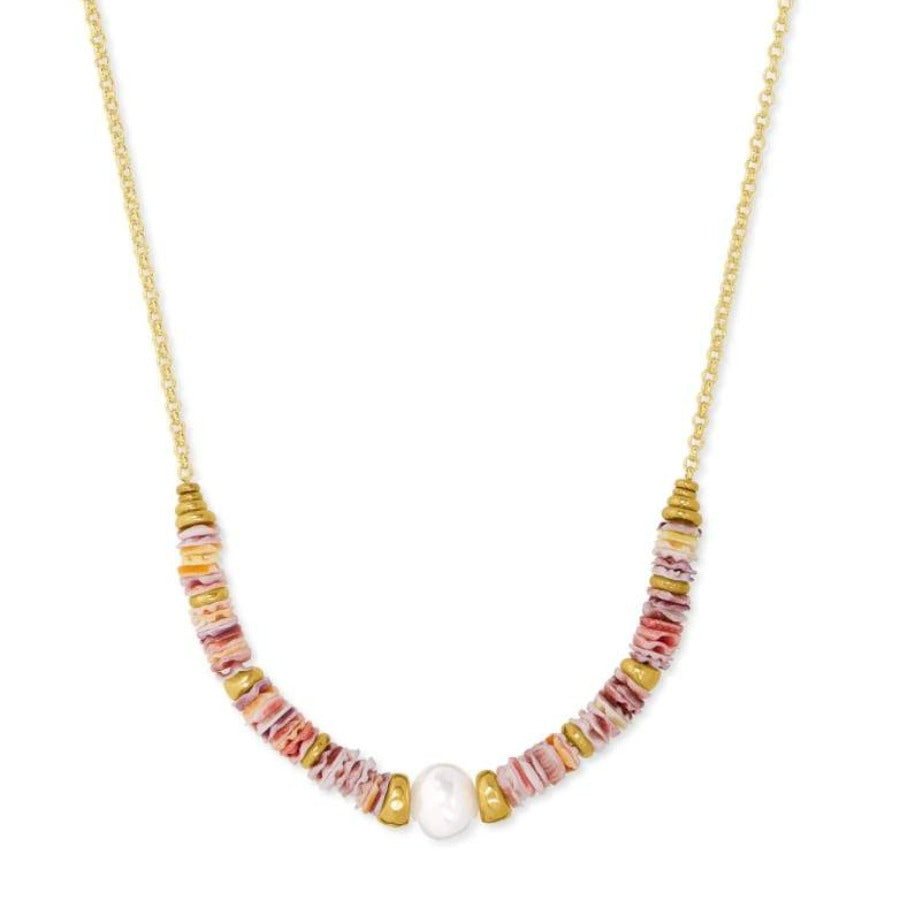 Lila Vintage Gold Strand Necklace In Pastel Shells