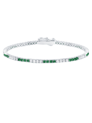 Classic Small Brilliant Tennis Bracelet Finished In Pure Platinum With Emerald Stones