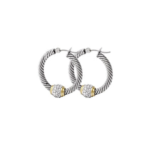 John Medeiros- Antiqua Pave' Twisted Wire Hoop Earrings