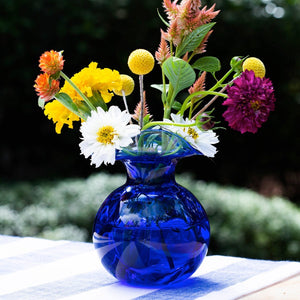 Hibiscus Glass Cobalt Blue Bud Vase