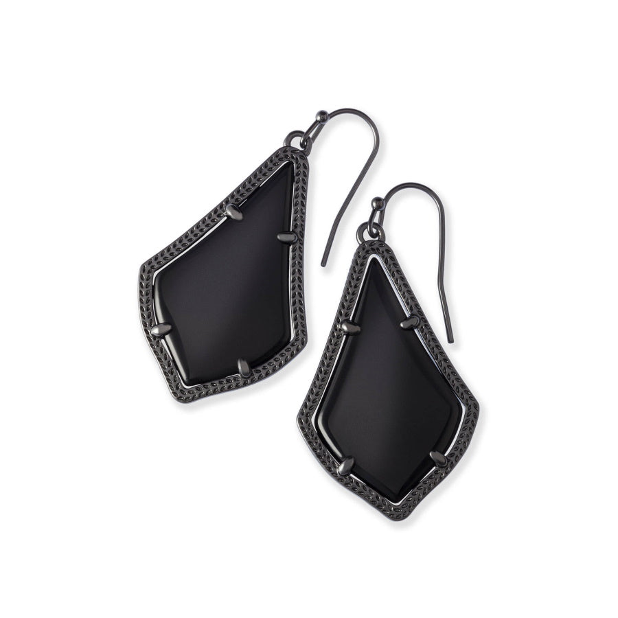 Alex Gunmetal Drop Earrings In Black Opaque Glass