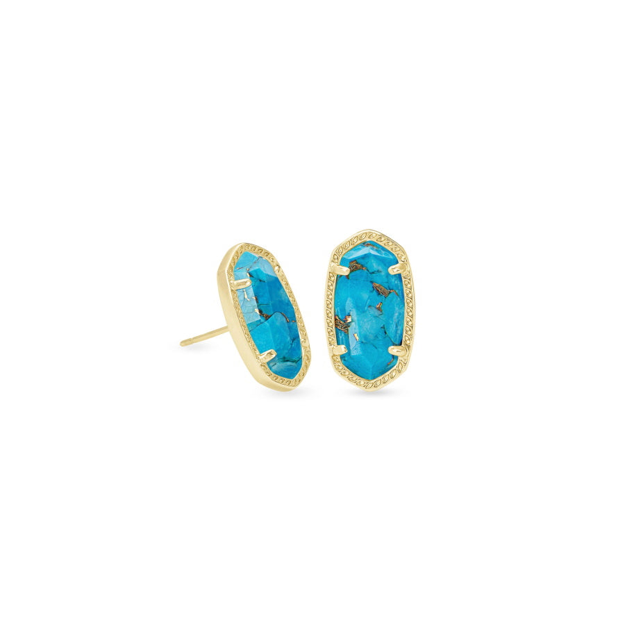 Ellie Gold Stud Earrings In Bronze Veined Turquoise Magnesite