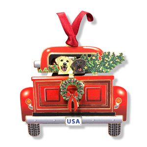 Holiday Pickup with Dogs Ornament - USA